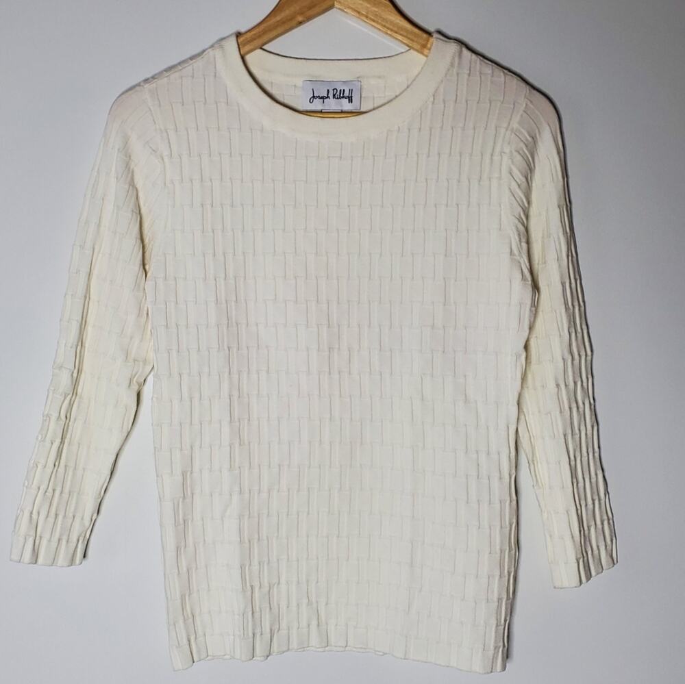 Joseph Ribkoff White Stretchy Knit pull over sweater **Missing Fabric & Care Tag